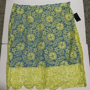 Eloquii Skirt Plus Size 22 Floral Lace Chartreuse Blue Easter Spring New NWT